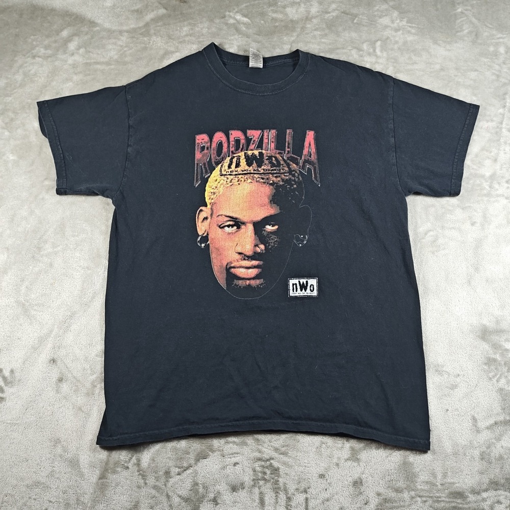 Rodzilla Dennis Rodman Shirt Men Large Black NWO WCW Pro Wrestling 90s Y2K Faded